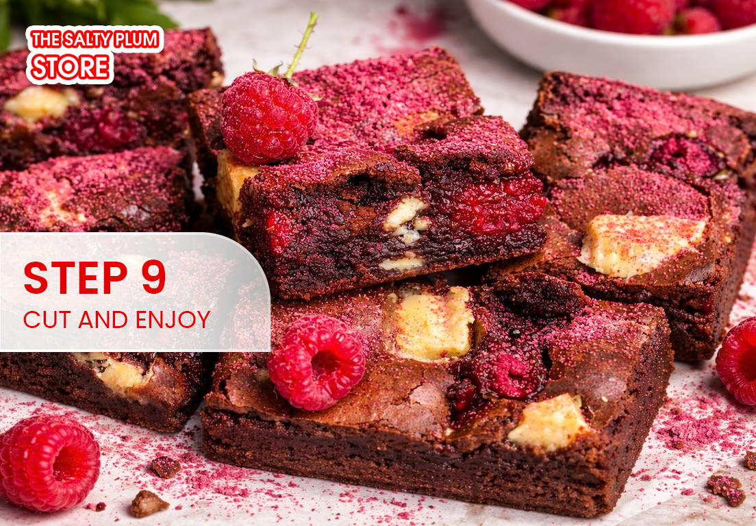 Step 9: Cut and Enjoy dried raspberry brownies
