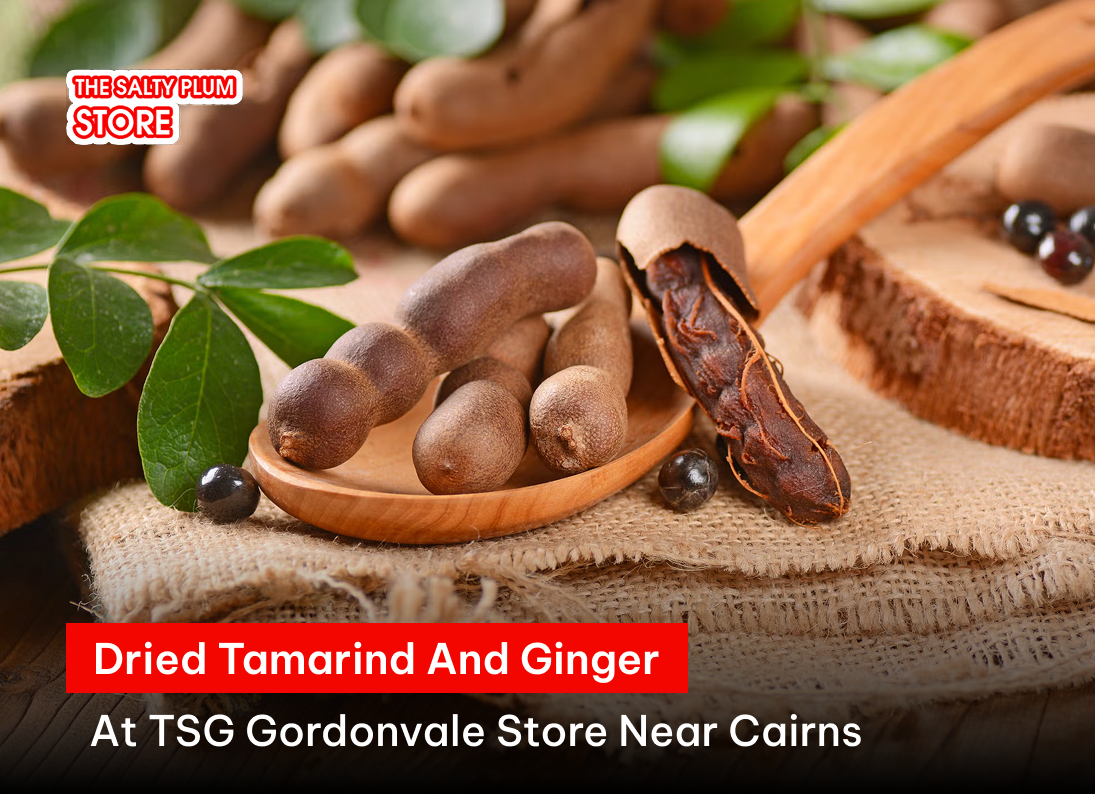 Dried tamarind and ginger preserved fruits at TSG Gordonvale store near Cairns 